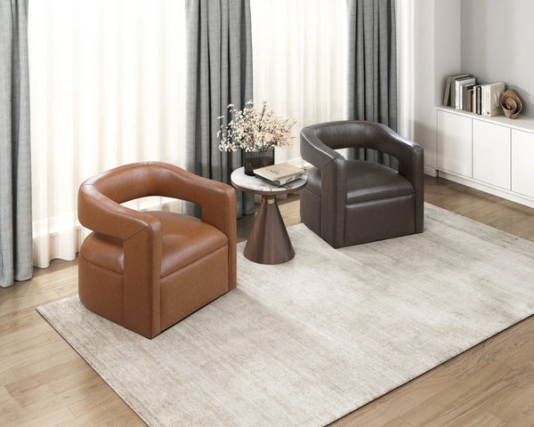 English Elm Modern Faux Leather Swivel Chair with Barrel Back Plush Foam Padding Pocket Coil Support 360° Base Camel 30 L x 29.5 W x 32.5 H B011P395594