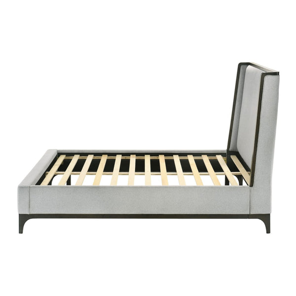 English Elm 1pc Queen Wingback Upholstered Platform Bed Gray Rubberwood Frame No Box Spring B2741S00949