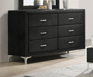 English Elm Glam Six Drawer Velvet Dresser Tufted Nailhead Trim Tempered Glass Top Bedroom B2741P422557
