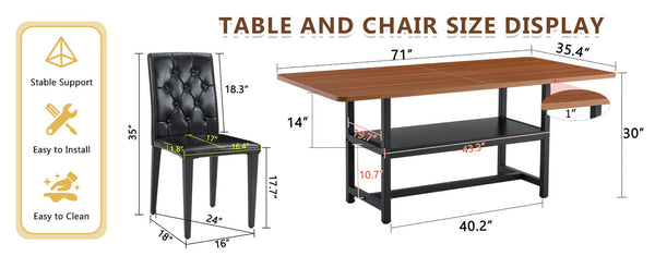 English Elm Table Set With 8 Ergonomic Pu Chairs & Walnut Grain Dining Table Featuring Under-Table Storage W1151S04288-GIGA