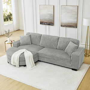 English Elm Corduroy L-Shaped Modular Sleeper Sectional Sofa With Versatile Footstool - Cozy Gray Comfort! W487S00344
