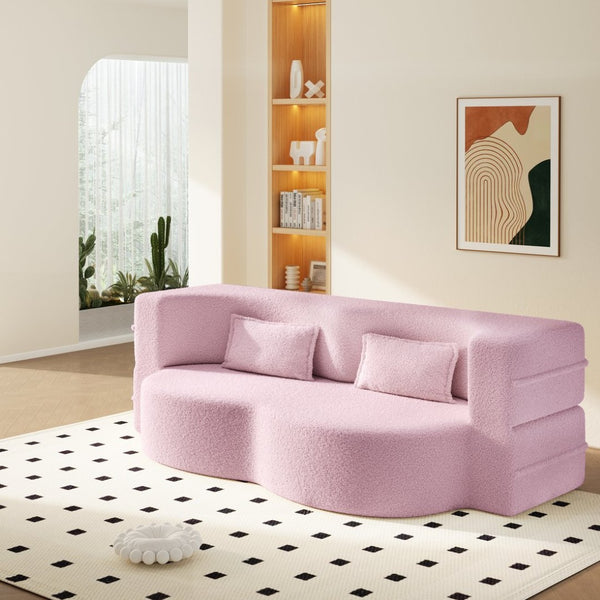 English Elm Modern Corduroy Floor Sofa Foldable Twin Sleeper Foam Filled for Compact Living Spaces Pink W1885P435358