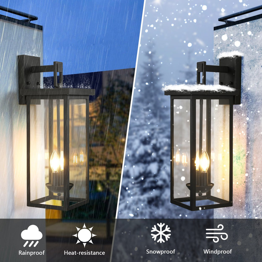 English Elm 2-Pack Outdoor Wall Lanterns 22" with Dusk-to-Dawn Sensor, Matte Black Aluminum, Clear Glass Panels W2312P374779