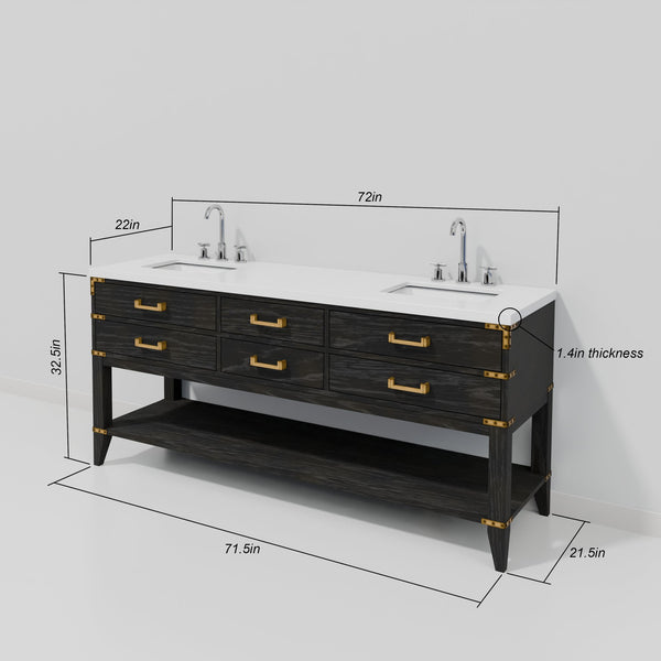 English Elm Black Oak Double Bath Vanity With White Quartz Top & Chrome Faucet Set – Stylish Storage Solution! B2731P261055