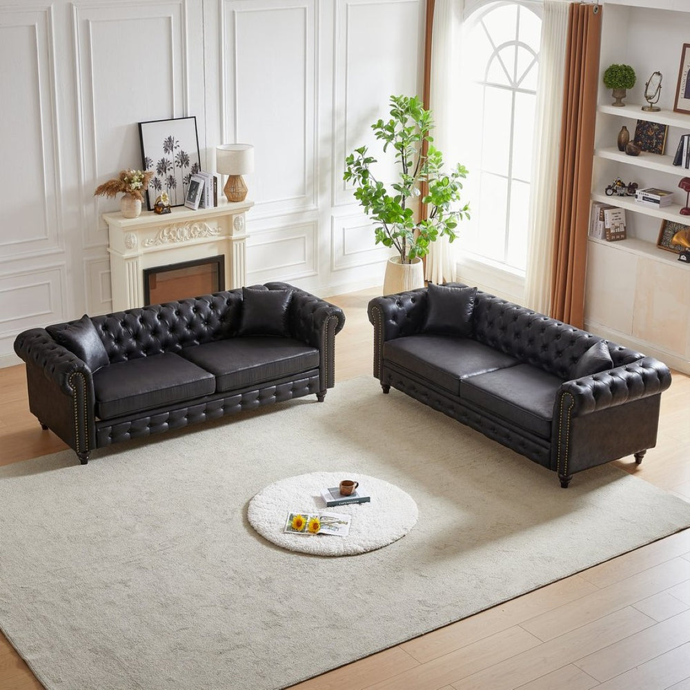 English Elm Fx Modular Six Seat Chenille Sectional Sofa with Gold Legs and Tufted Detail Black W1926S00113