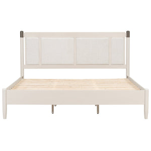 English Elm Solid Pine King Platform Bed with Upholstered Headboard and Industrial Metal Accents Grey,Light Grey N770PK361419E
