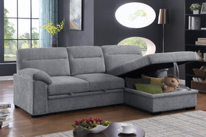 English Elm Kipling Chenille Sleeper Sectional with Storage Chaise and Built-in Usb Charging Light Gray B061S00832