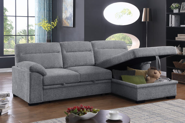 English Elm Kipling Chenille Sleeper Sectional with Storage Chaise and Built-in Usb Charging Light Gray B061S00832
