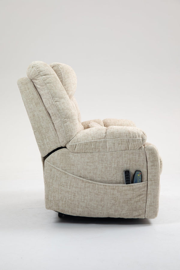 English Elm Power Lift Recliner modern velvet lift chair with remote, tufted wingback, ergonomic support, 350 lb capacity Cream W547S00067