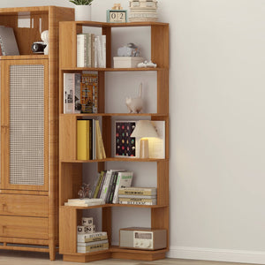 English Elm 6 Tier Freestanding L-Shaped Corner Bookshelf with Anti-Tip, Rounded Corners, 3D Wood Grain Finish Dark Oak W2899P372855