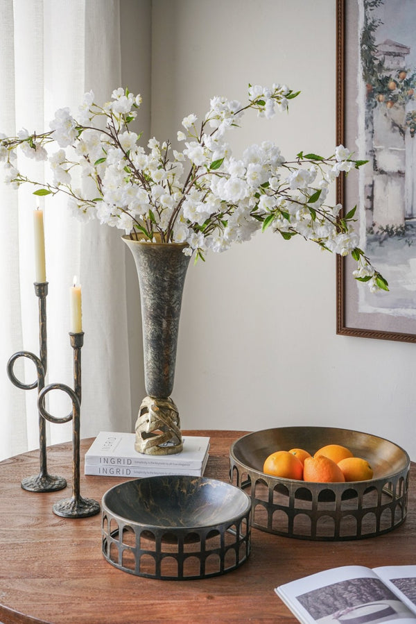 English Elm S/2 Iron Decorative Trays with Roman Arch Cutouts in Two Tone Gold Black W2078P440522