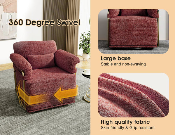 English Elm 360 Degree Square Swivel Accent Chair - Plush Fluffy Fabric Armchair With Gold Legs For Modern Spaces W2012P319078