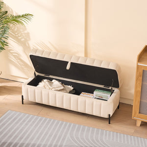 English Elm 49.21" Wide Velvet Upholstered Storage Bench with Lift Top and Slim Metal Legs Beige W3118P272642
