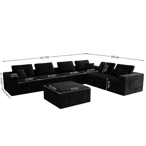 English Elm 141.73*106.3"modular Sectional Sofa 7 Piece Corduroy Upholstered Living Room Couch Set W3819S00144