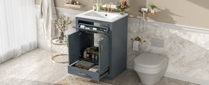 English Elm 24" Stylish Blue Bathroom Vanity With Ceramic Sink, 2 Storage Doors & Tip-Out Drawer For Organization N710P341037C