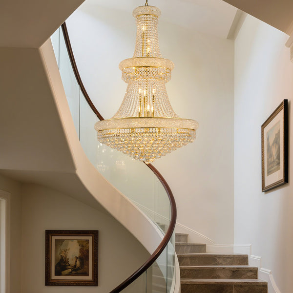 English Elm 32-Inch Crystal Chandelier 21-Light K9 Luxury Ceiling Fixture for Dining Room Bedroom Modern Empire Gold W2869S00027