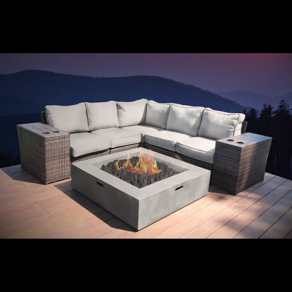 English Elm All-Weather Wicker Patio Seating Set For 4 With Plush Cushions & Propane Fire Pit For Cozy Gatherings B120S00221