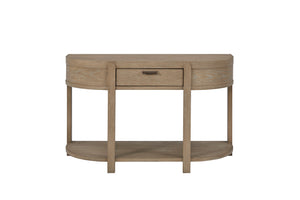 English Elm Curved 1-Drawer Console Table in Toffee Taupe Natural Finish — Elegant Curved Silhouette, Soft‑Close Drawer, Open Shelf B2699P323082