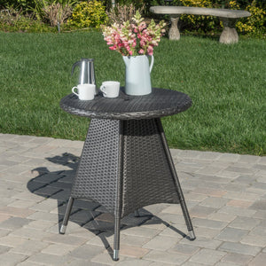 English Elm Christopher Knight Home® - CORSICA Grey Rattan Bistro Table – Weather-Resistant Resin Wicker, Metal Frame, Space-Saving Patio Piece 56313.00GRY