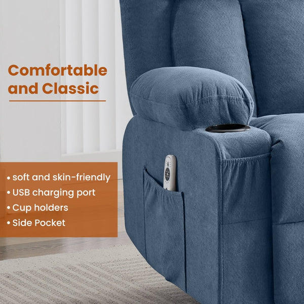 English Elm Swivel Rocker Recliner with Massage Heat and Usb Port for Living Room Comfort W1521P429648