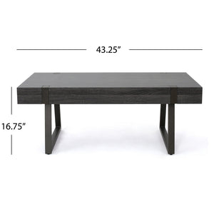 English Elm Christopher Knight Home® - COFFEE Faux Wood Industrial Coffee Table with Powder-Coated Metal Legs, Sturdy MDF Top, 43.25" L Black 59446.00BLK