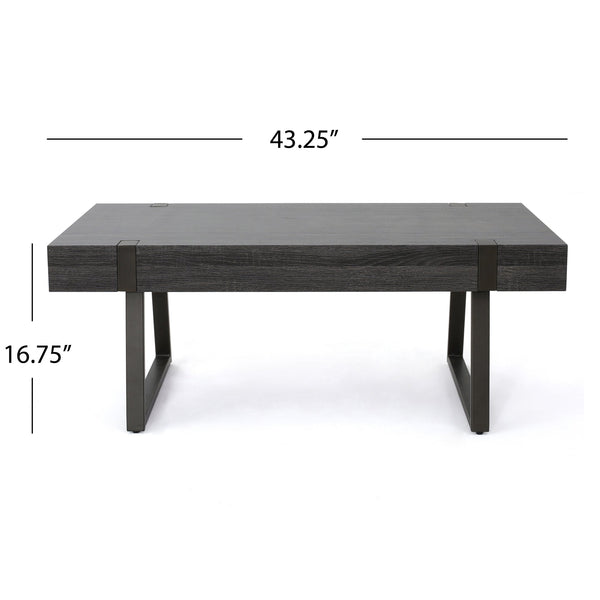 English Elm Christopher Knight Home® - COFFEE Faux Wood Industrial Coffee Table with Powder-Coated Metal Legs, Sturdy MDF Top, 43.25" L Black 59446.00BLK
