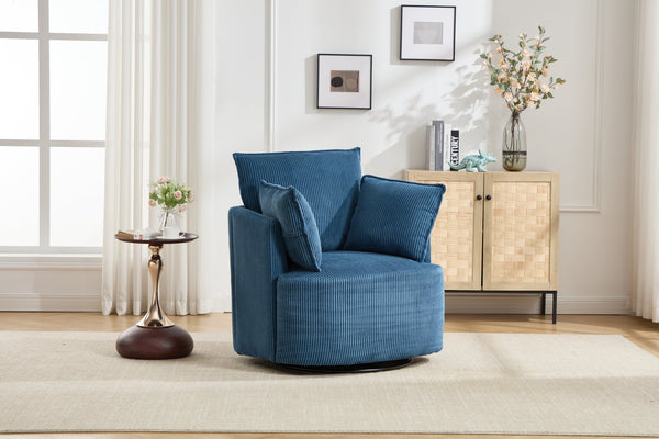 English Elm swivel Barrel Accent Chair with Solid Wood Frame & Metal Base, 350 lb Capacity, Sleek Curved Backrest Elegance Blue W2120P293679