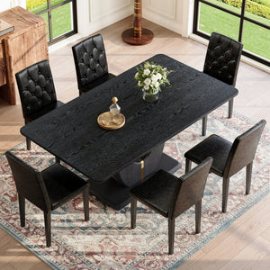 English Elm Black Wood Grain Mdf Dining Set Seats 4 with Pu Leather Arched Leg Chairs W1151S04432