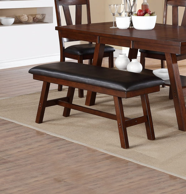 English Elm Dining Solid Wood 6-Piece Set with V-Back Chairs and Bench, Dark Finish, Contemporary Dining Appeal Walnut 70 L x 45 W x 7 H B011S00962