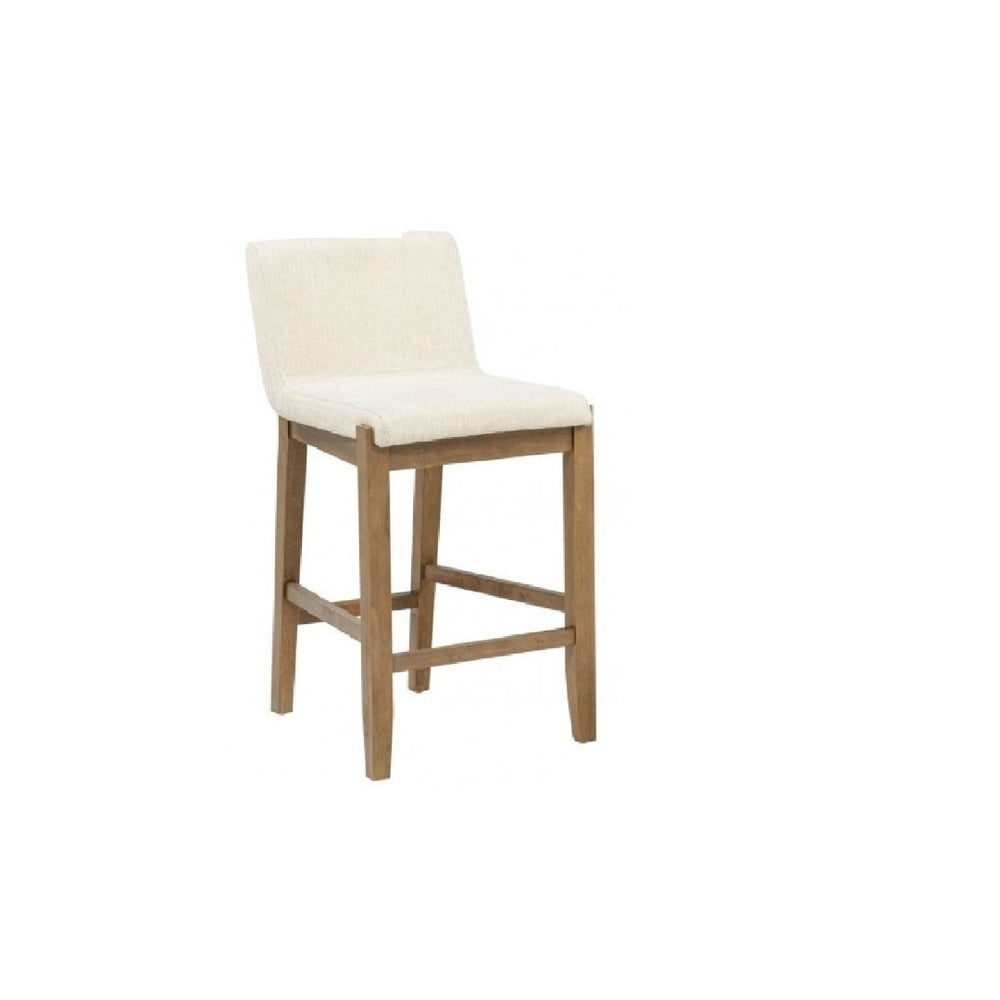 English Elm Solid Wire-brushed Wood Counter Stools Set of 2 with Flax Cushion for Kitchen Island B011P474549
