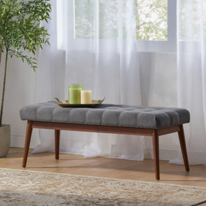 English Elm Mid-century Button Tufted Ottoman with Walnut Tapered Legs for Living Room Bedroom Grey N778P440482G