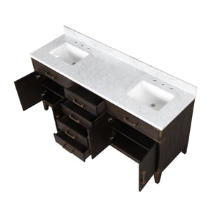 English Elm Brown Oak 72" Double Bathroom Vanity with Carrara Marble Top, Solid Wood, Soft-Close Drawers, Ample Storage B2731P259879