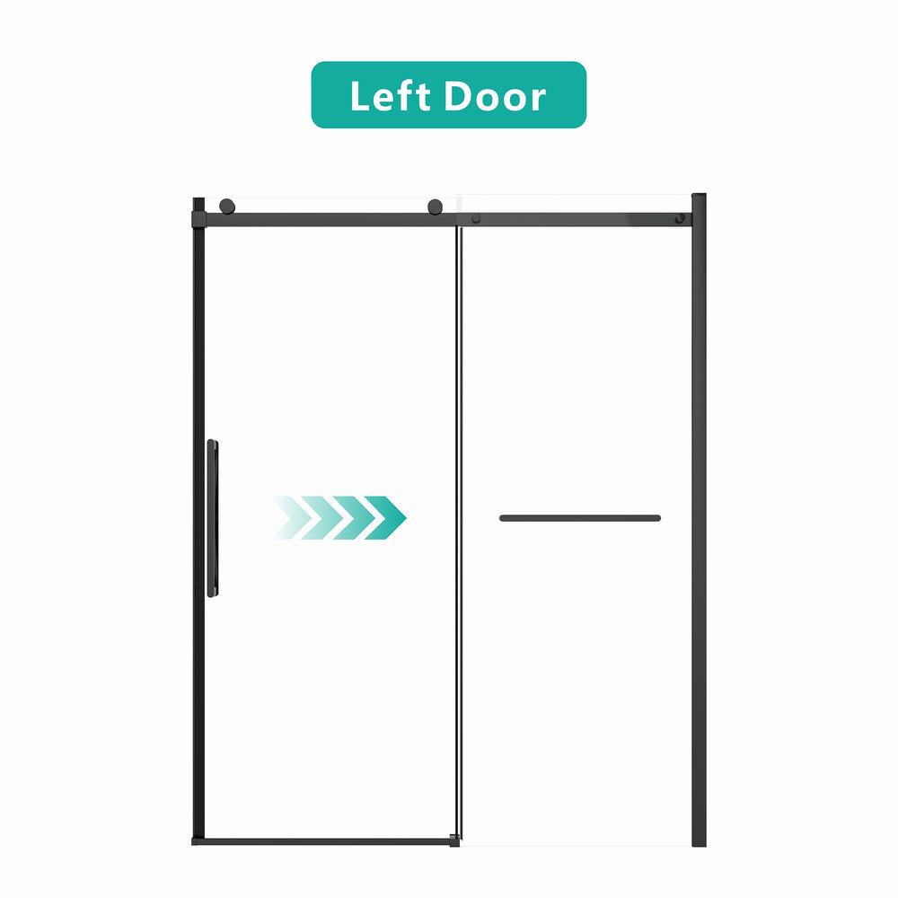 English Elm S-RM6076TB Frameless 56-60" x 76" Sliding Shower Door, 8mm Tempered Glass, Matte Black Rollers and Towel Bar W1865P189853