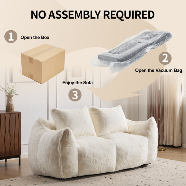 English Elm Giant Ultra Soft Fluffy Loveseat Bean Bag Sofa for Adults, Oversized Shredded Foam Couch with Pillows White W3723P353892