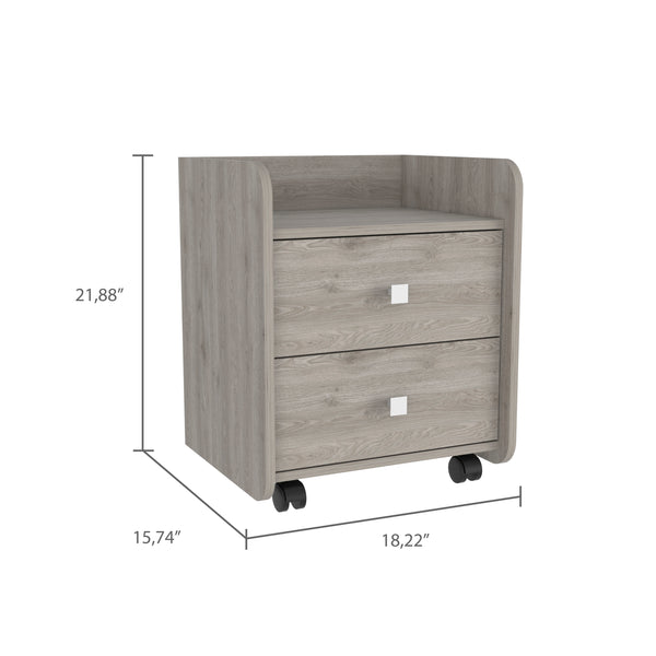 English Elm York Nightstand Light Gray with Superior Top, 2 Drawers, Smooth Zinc Steel Slides & Casters—Compact Organizer 18.22"W x15.74"D x21.88"H B128P148847