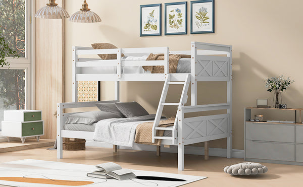 English Elm Twin Twin-over-Full Bunk Bed with Attached Ladder and Full-Length Guardrails for Safe Space-Saving Sleep White SM000118AAK-1