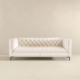 English Elm Ashcroft Furniture - Evelyn Mid Century Modern Cream Leather Luxury Chesterfield Sofa