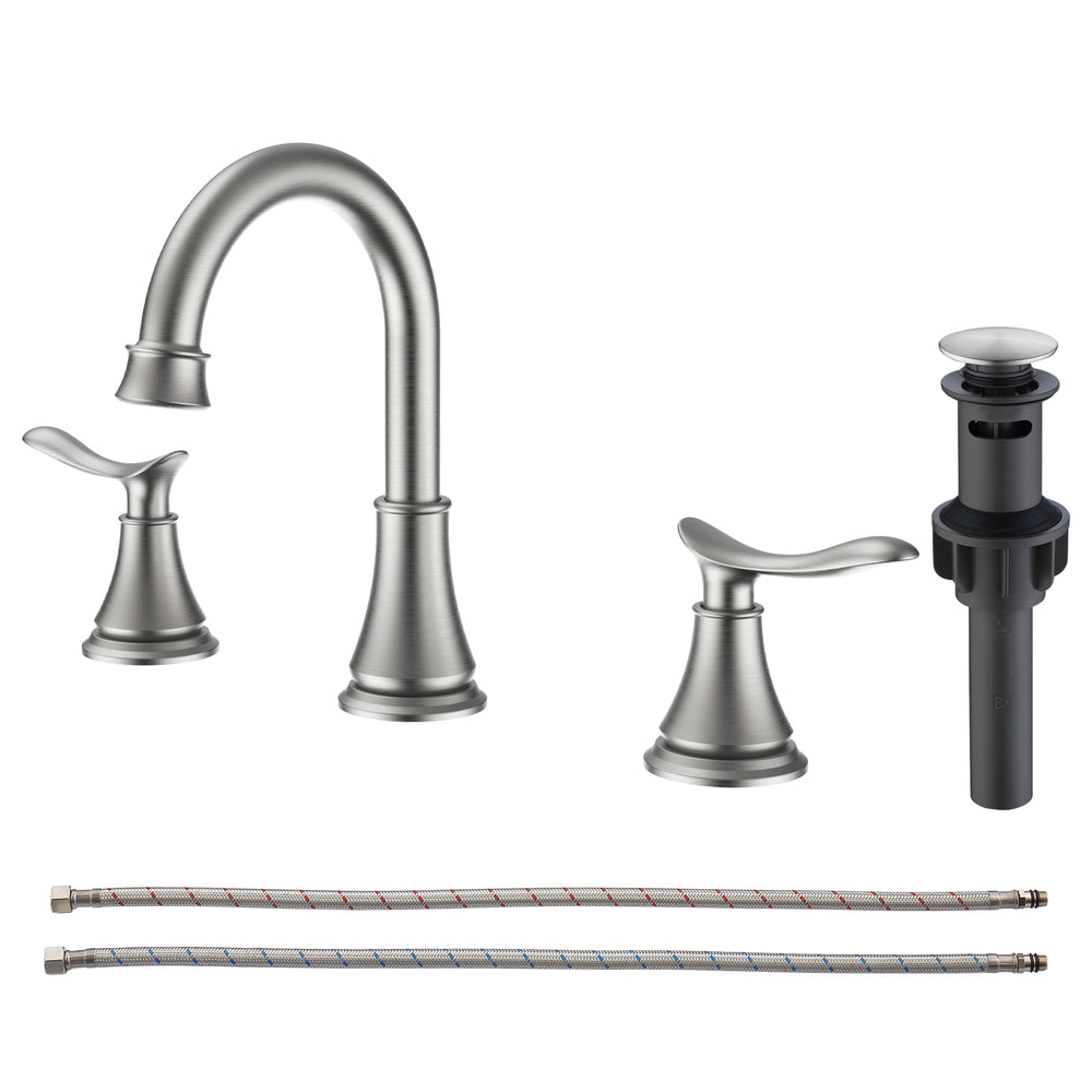 English Elm 2-Handle Widespread Bathroom Faucet In Brushed Nickel | 360° Swivel Spout & Pop-Up Drain Assembly Included T3177P277515