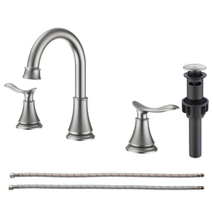 English Elm 2-Handle Widespread Bathroom Faucet In Brushed Nickel | 360° Swivel Spout & Pop-Up Drain Assembly Included T3177P277515