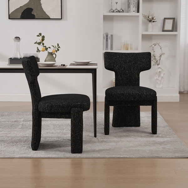 English Elm 22.05" Modern Upholstered Chenille Dining Chair Set of 2 with Rubberwood Legs, Armless Curved Back Elegant Seating Black+Grey W3189P351394