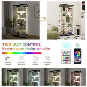English Elm Tempered Glass Display Cabinet With Bluetooth Led Light, Locking Door & Mirrored Back For Stylish Storage W3155S00017-GIGA
