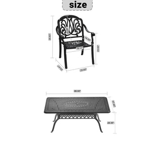 English Elm 7-piece Cast Aluminum Outdoor Dining Set Ornate Relief Patio Furniture with Cushions W1710S00590