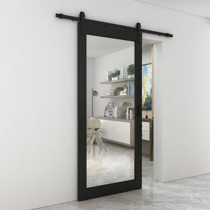 English Elm 30 in Matte Black Steel Sliding Barn Door Frosted Glass Privacy Panel with Hardware Black B2763P483225