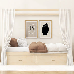 English Elm Wooden Canopy Queen Bed Solid Frame with Built-in Storage Drawers Slatted Base Natural N7090005037N