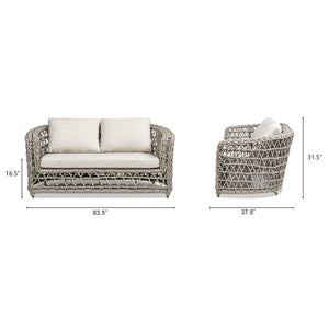 English Elm Jennifer Taylor Home - Everly 63.5" Woven Frame Barrel Loveseat Sofa in Oat Beige – Olefin Rope, Quick-Dry Cushions B2719P245983