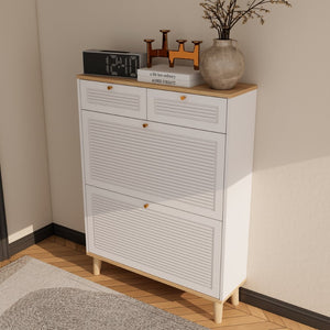 English Elm Shoes Storage Cabinet Slim Flip Door Entryway Organizer with Natural Wood Legs 16 Pairs W3166P266365