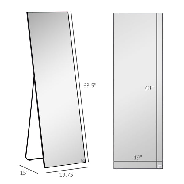 English Elm HOMCOM Sleek Full-Length Glass Mirror 19.75"x63.5" — Freestanding or Wall-Mount, Aluminum Frame W2225P173970