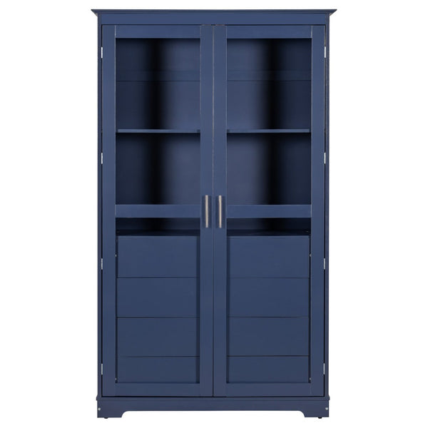 English Elm Topmax Solid Pine Pantry Cabinet with Glass Doors Four Drawers Kitchen Storage SP000086AAC