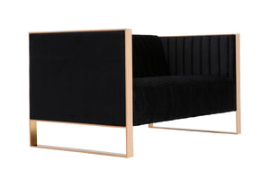English Elm Trillium Velvet Loveseat with Gold Stainless Steel Frame, Vertical Stitching & High-Density Foam Upholstery Black B365P398094