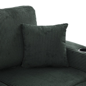 English Elm UNITED Corduroy L-Shaped Sectional Sofa with Storage Ottoman, USB Ports, Cup Holders & LED Lighting Emerald W1568P332404